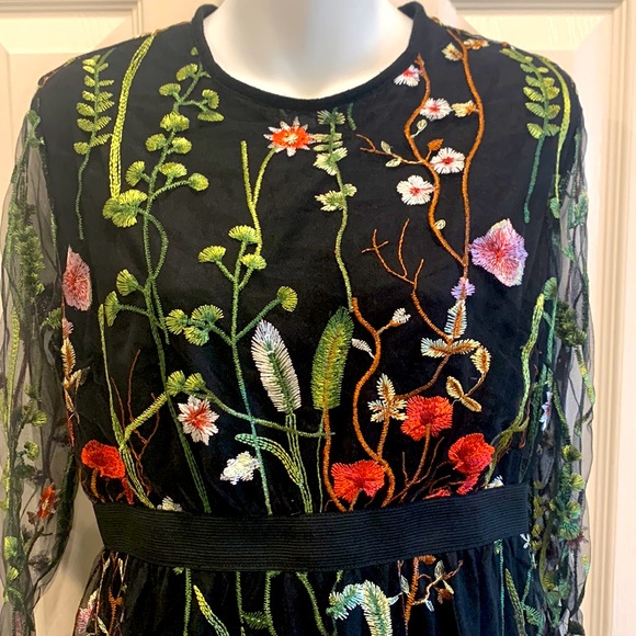 Floral Mesh Embroidery Overlay Dress - Picture 4 of 9